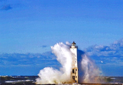 Breaking Wave Over Frankfort Light: G-225