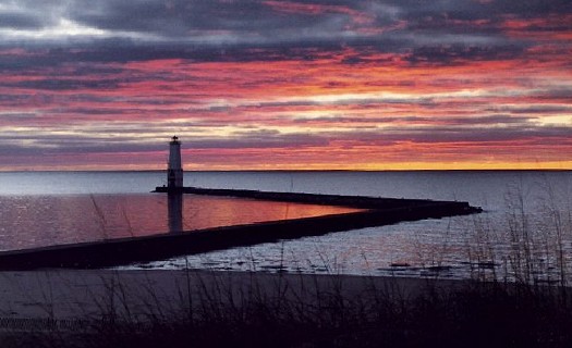 Sunset over Frankfort Breakwater: V-457